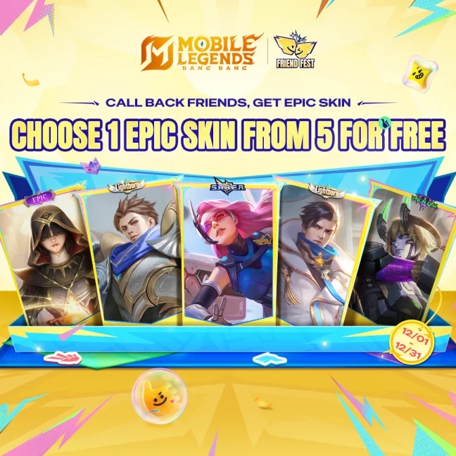 MLBB Friend Fest Desember 2025 Resmi Dimulai! Ajak Teman Balik & Dapatkan Epic Skin Gratis!