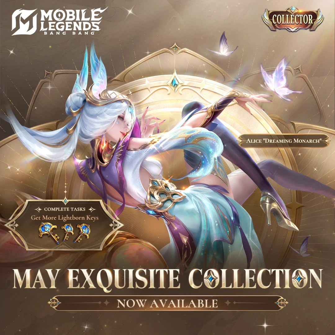 Collector Skin Alice “Dreaming Monarch” Resmi Rilis! Event Exquisite Collection Mei MLBB Penuh Diskon & Skin Langka