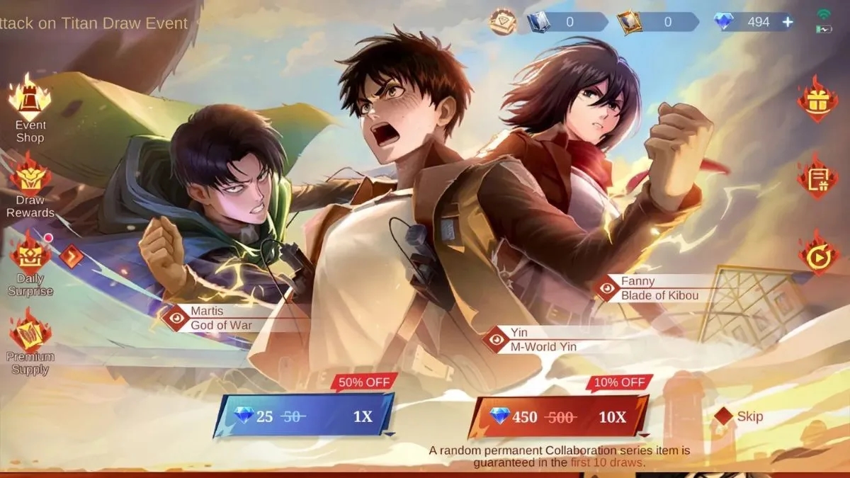 MLBB x Attack on Titan 2025 Phase 1 Resmi Dimulai: Jadwal Lengkap, Update Skin Terbaru, dan Perkiraan Diamond, Siapkan Dirimu Bersama MatchaShop!