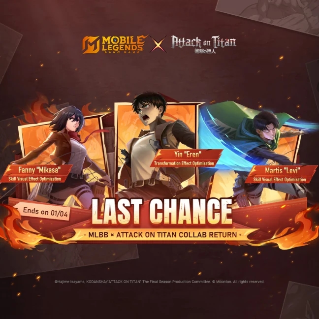 Kesempatan Terakhir! Event Kolaborasi MLBB × Attack on Titan Akan Berakhir 4 Januari 2026