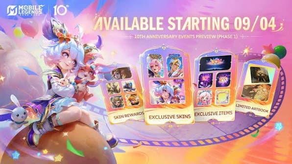 MLBB 10th Anniversary Dimulai 4 September! Ada Skin Nana Gratis, Chest Epic, Artbook Eksklusif, dan Dynamic Avatar