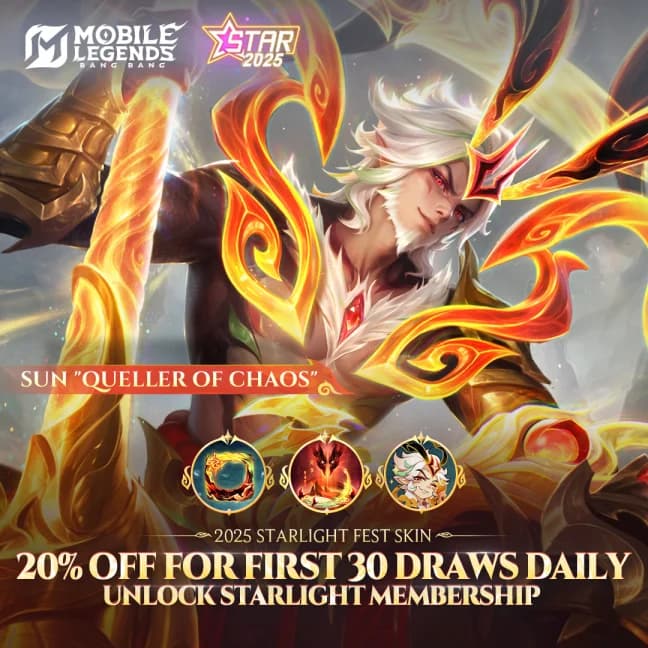 Skin Eksklusif Sun “Queller of Chaos” Hadir di StarLight Fest 2025 Mobile Legends