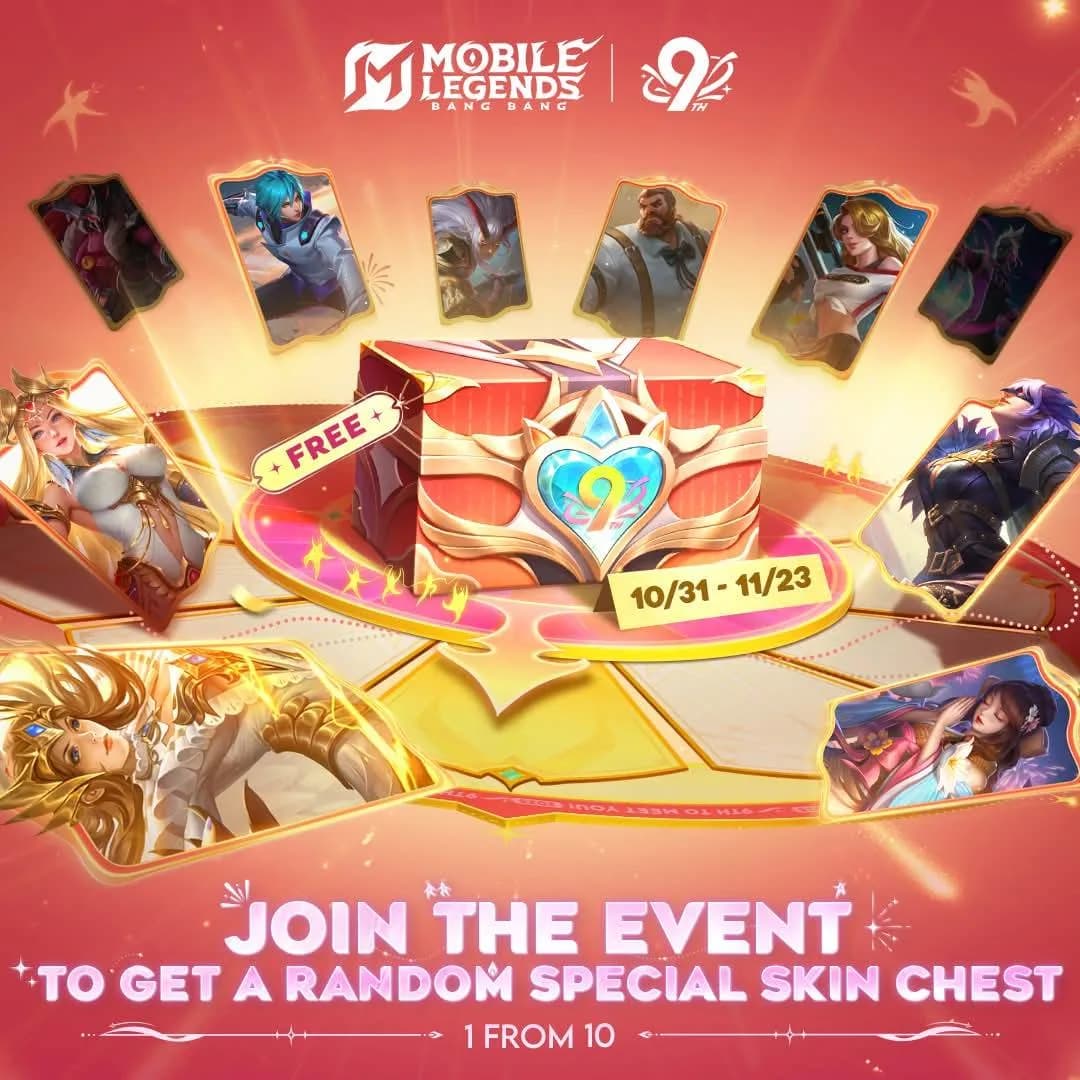 Rayakan Ulang Tahun ke-9 Mobile Legends! Klaim Skin Spesial Gratis dari 10 Pilihan di Event “Amazing Gifts”