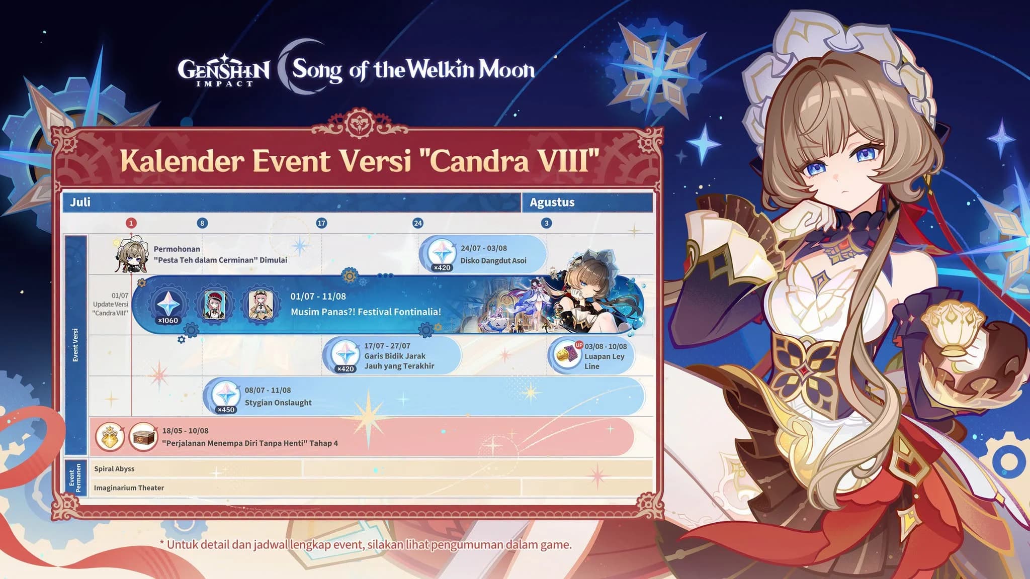 Kalender Event Genshin Impact Candra VIII Resmi Dirilis! Primogem Gratis, Event Baru, dan Hype Sandrone Semakin Memanas
