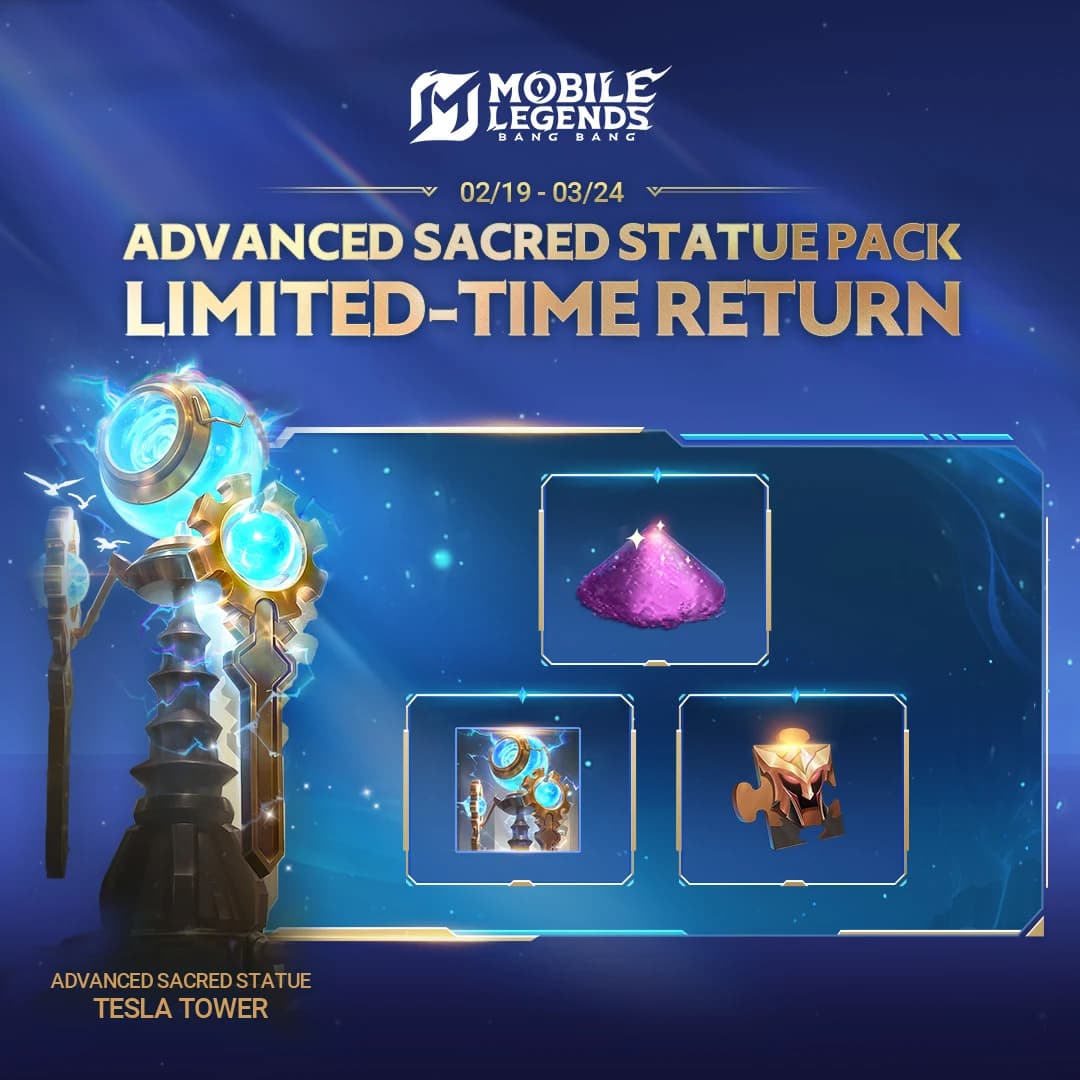 Advanced Sacred Statue “Tesla Tower” Hadir di MLBB! Event Terbatas 19 Februari – 14 Maret