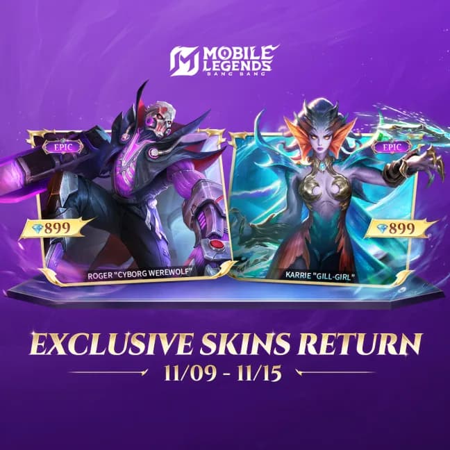 Event Double 11 Mobile Legends 2025: Karrie Gill-Girl & Roger Cyborg Werewolf Kembali Hadir! Jangan Sampai Ketinggalan!