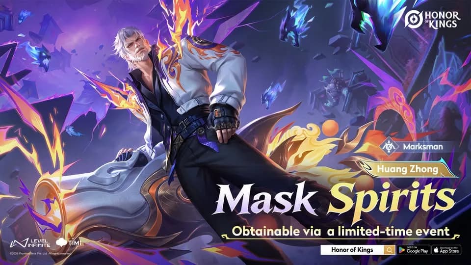 Gratis Skin Huang Zhong “Mask Spirits” di Honor of Kings! Begini Cara Mendapatkannya