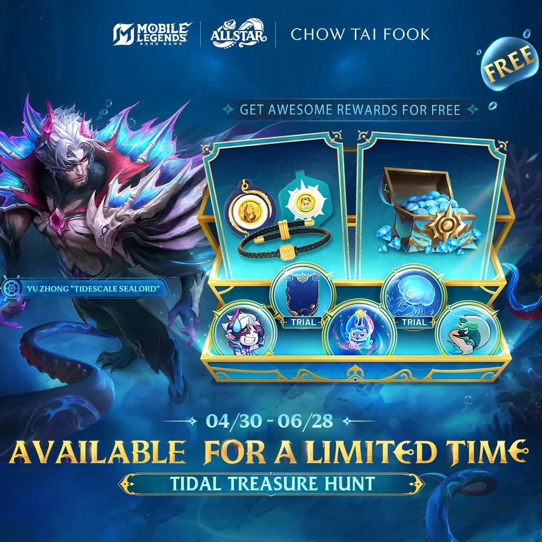 MLBB ALLSTAR Tidal Treasure Hunt Resmi Hadir! Dapatkan Skin Yu Zhong Gratis, Diamond Melimpah, dan Kesempatan Meraih Emas Asli