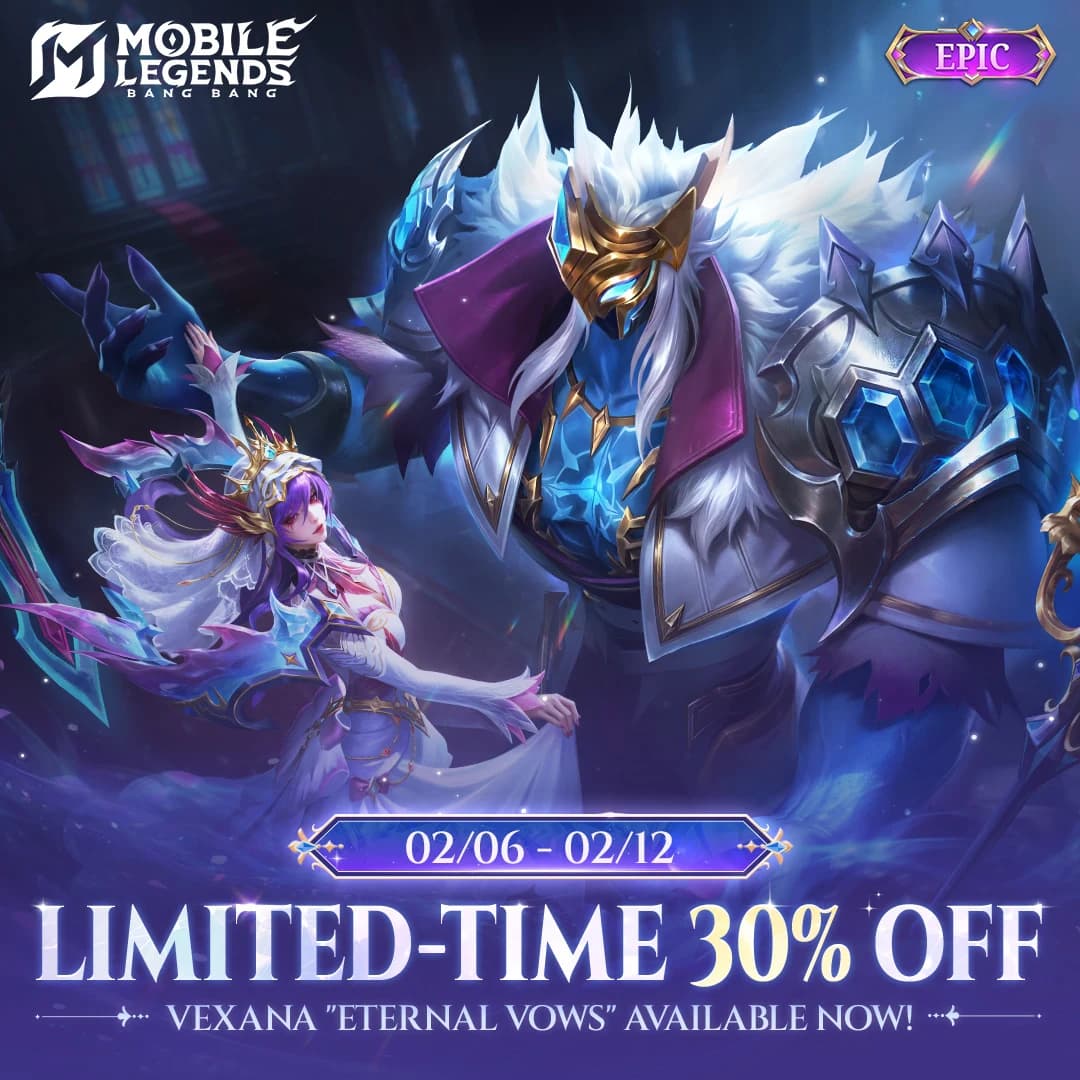 Vexana “Eternal Vows” Resmi Rilis! Diskon 30% Hanya Sampai 12 Februari – Top Up MLBB Murah di MatchaShop
