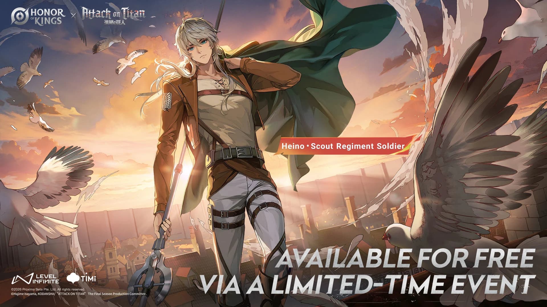 Honor of Kings x Attack on Titan Resmi Hadir! Dapatkan Skin Heino Scout Regiment Soldier Gratis, Buruan Klaim Sekarang di Event Terbatas
