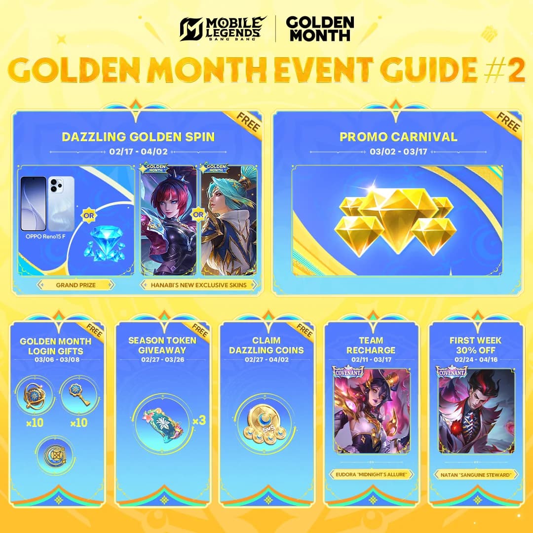 Golden Month MLBB Makin Gila! Promo Carnival, Dazzling Golden Spin & Banjir Diamond Gratis