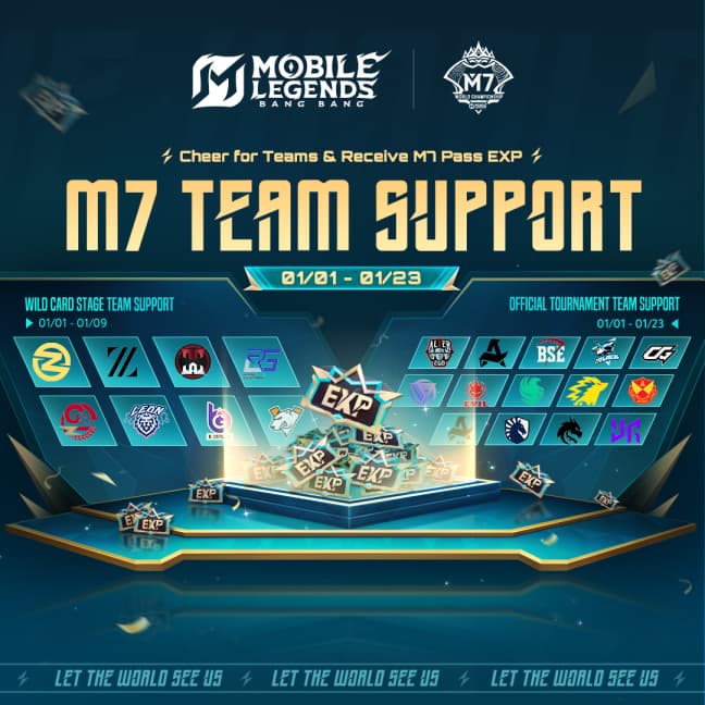 Event M7 Team Support MLBB Resmi Dibuka! Dukung Tim Favoritmu & Raih M7 Pass EXP Gratis