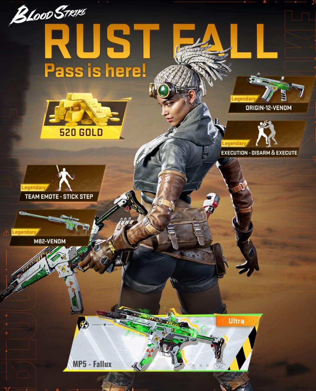 Rust Fall Pass Blood Strike Hadir! Unlock Skin Ultra MP5 Fallux & Hadiah Legendary Sebelum Event Berakhir