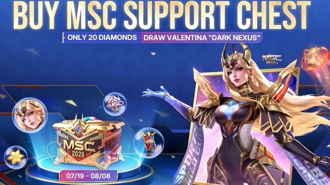 MSC Support Chest MLBB Resmi Dibuka! Peluang Dapat Skin Valentina Dark Nexus Mulai 20 Diamond