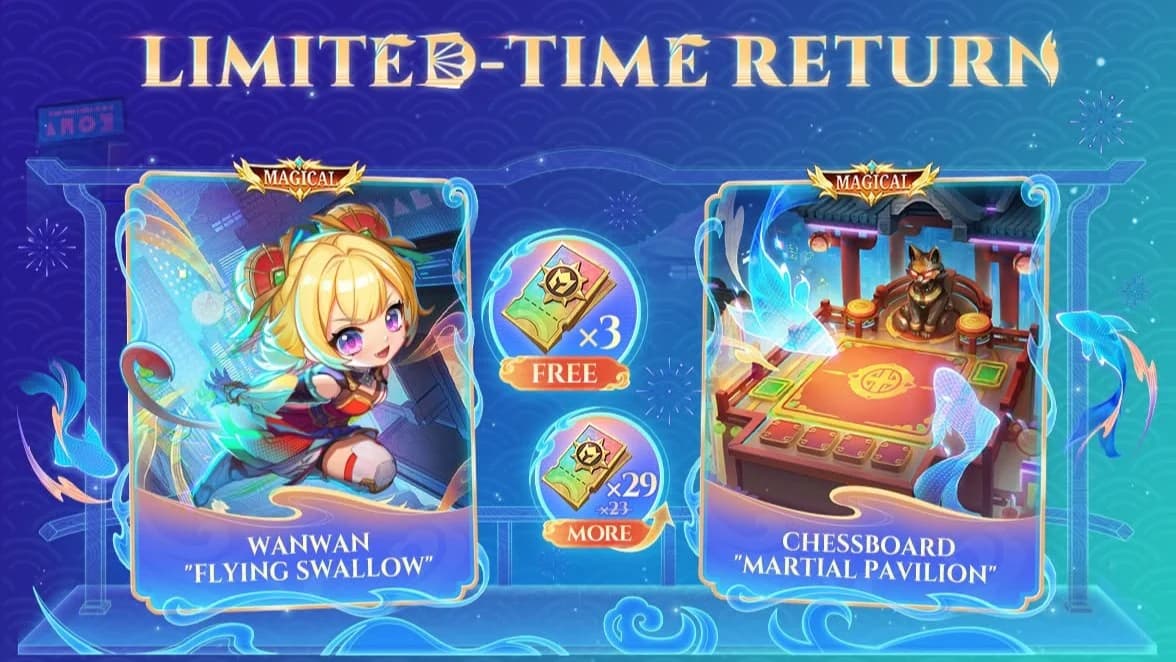 Season 6 Magic Chess: Go Go Resmi Dimulai! Skin Wanwan Flying Swallow Kembali, Gratis 29 Draw Token dan Chessboard Anniversary