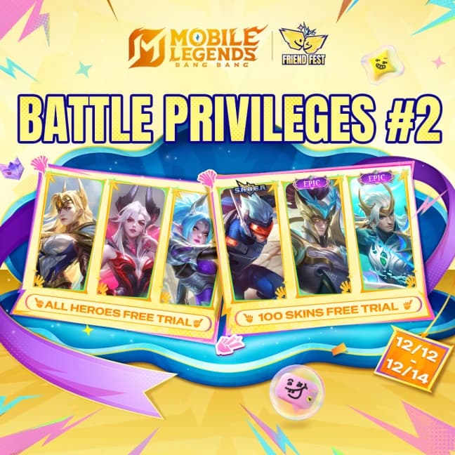 MLBB Friend Fest Battle Privileges Wave #2 Resmi Hadir! Semua Hero & Skin Gratis Selama 3 Hari