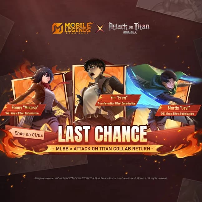Kesempatan Terakhir! Event Kolaborasi MLBB × Attack on Titan Akan Berakhir 4 Januari 2026