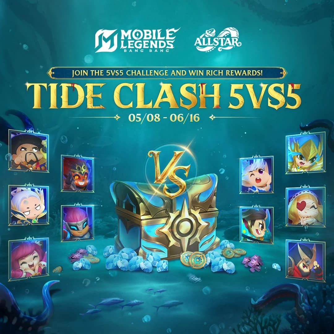 MLBB ALLSTAR “Tide Clash 5vs5” Resmi Dimulai! Raih Reward Melimpah dan Treasure Hunt Coins Sekarang Juga