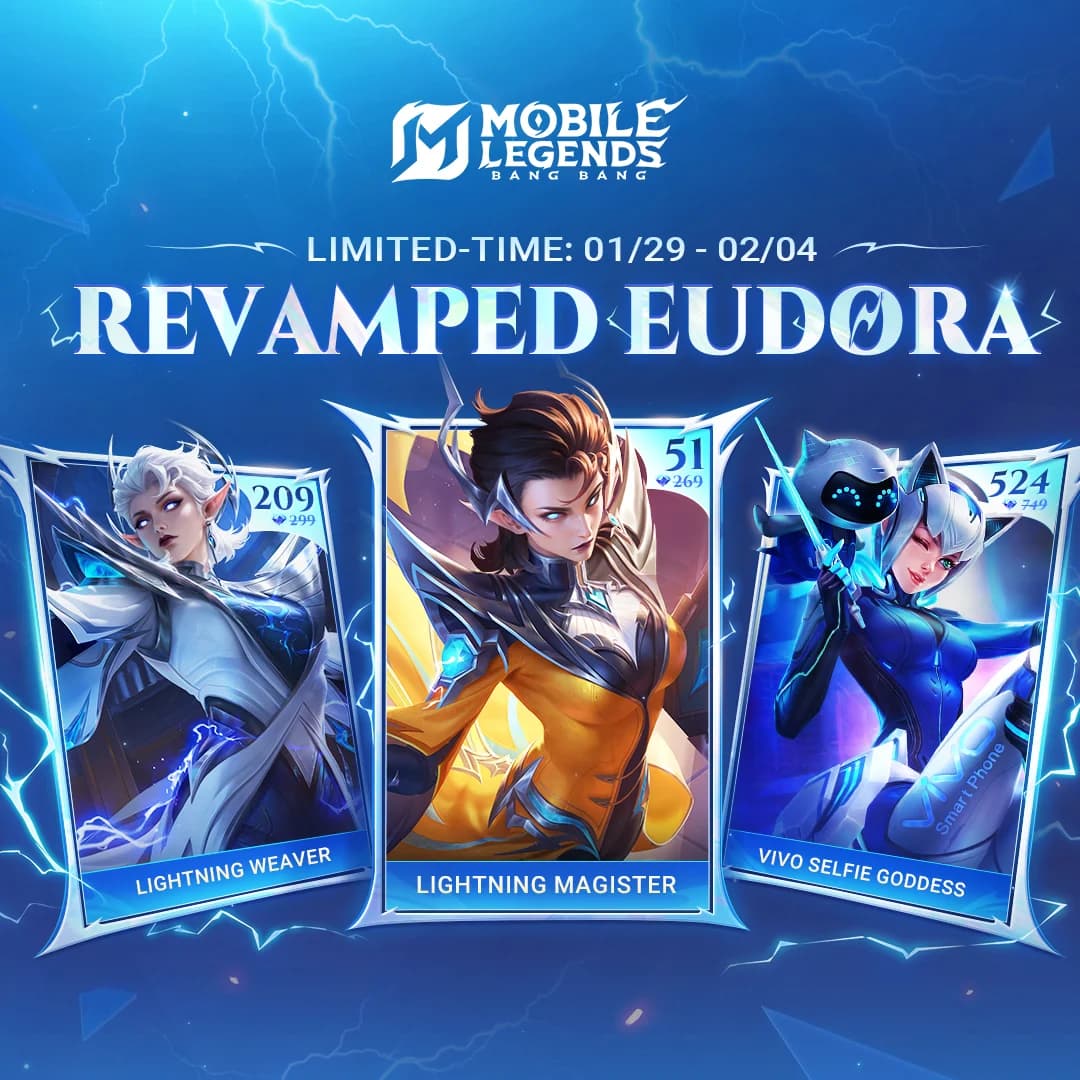 Revamp Eudora MLBB Resmi Rilis! Diskon 30% + Skin Mulai 51 Diamond, Top Up Murah di MatchaShop