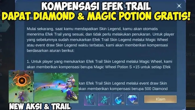MLBB Bagi-Bagi Kompensasi Legend Skin: Gratis Magic Wheel Potion & Diamond, Wajib Klaim!
